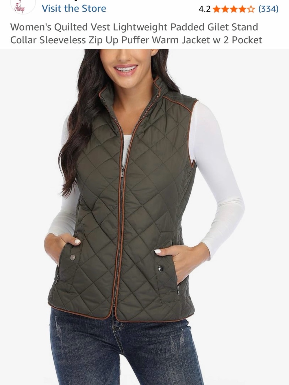 Quilted Stand-Collar Puffer Vest - Olive